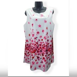 Sleeveless White Floral Shift Dress in Pink - Women
